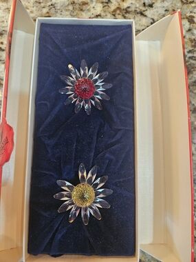 Swarovski Clear Crystal Daisies with Red and Yellow Centers